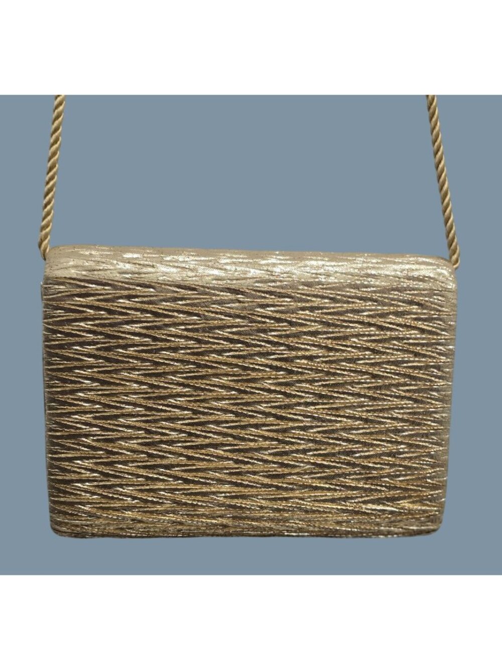Vintage Vanessa Gold Evening Bag With Rope Strap Holiday Party Crossbody - Picture 2 of 11